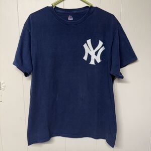 Majestic New York Yankees MLB Navy Blue Cotton T Shirt Men L GUC